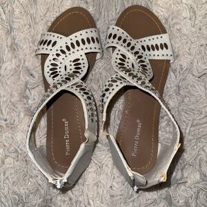 Pierre Dumas white jeweled sandals